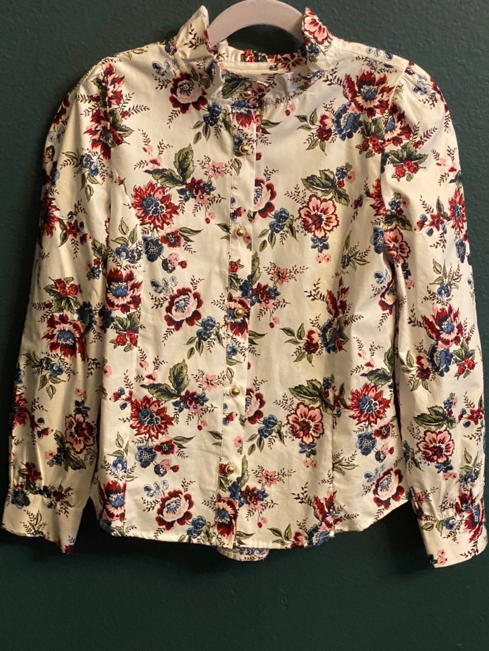 Janie and Jack white floral blouse with gold buttons - like new, EUC